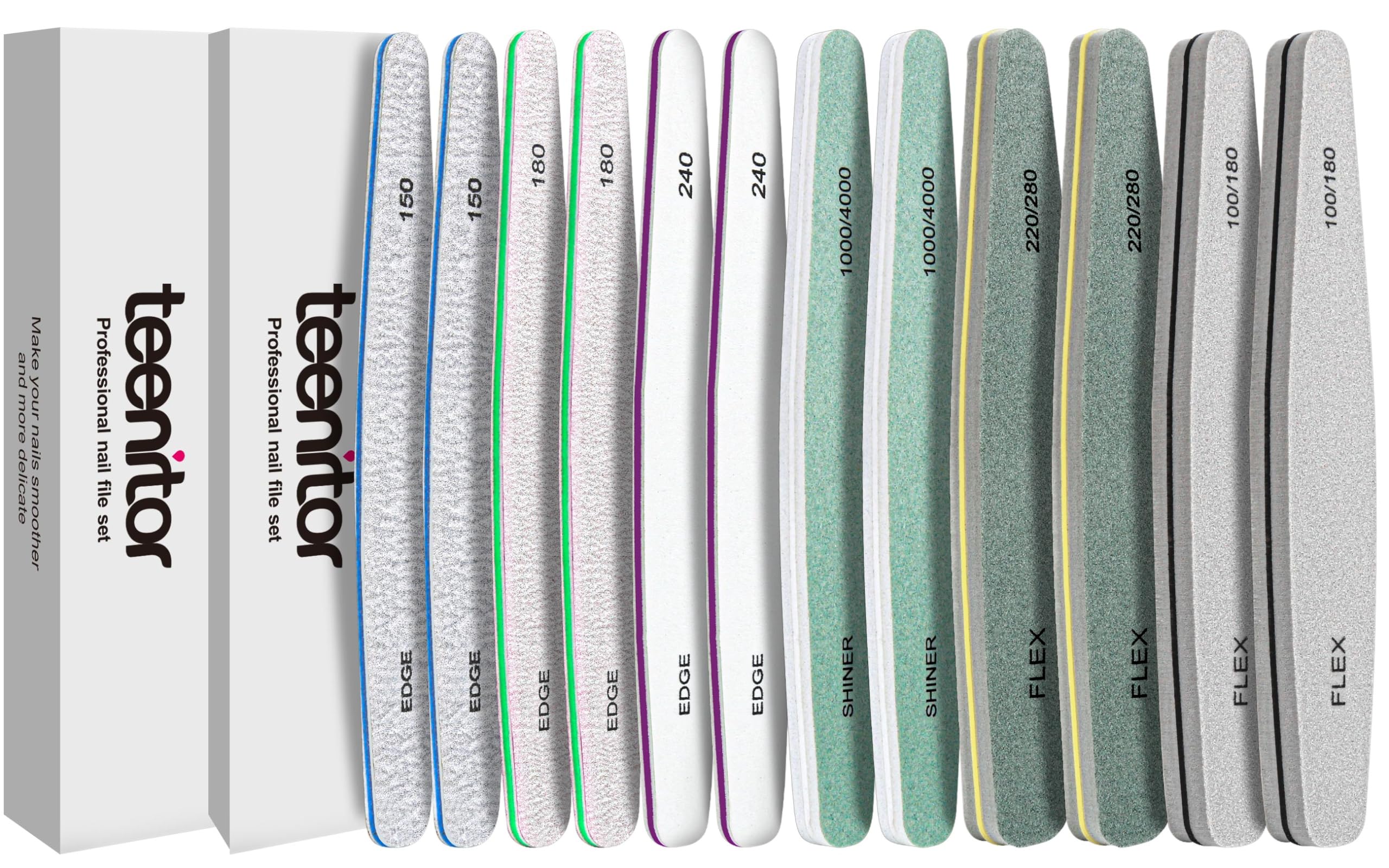 Teenitor Nail Buffer Blocks, 12pcs Nail Files for Acrylic and Gel Nails, Emery Boards for Nails 100/180 Grit Nail File Set for Natural Nails