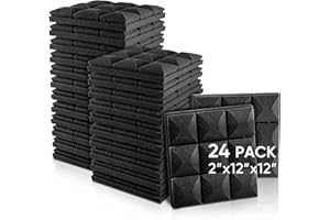 Fstop Labs Acoustic Foam Panels, 24 Pack Black 2'' X 12" X 12" Mushroom Studio Wedge Tiles, Sound Panels Sound Proof Foam Panels Sound Proofing Padding For Wall