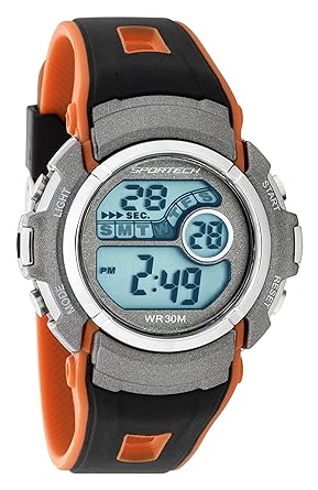 Sportech Mens/Kids | Classic Black & Orange Digital Water Resistant Sport Watch | SP10117
