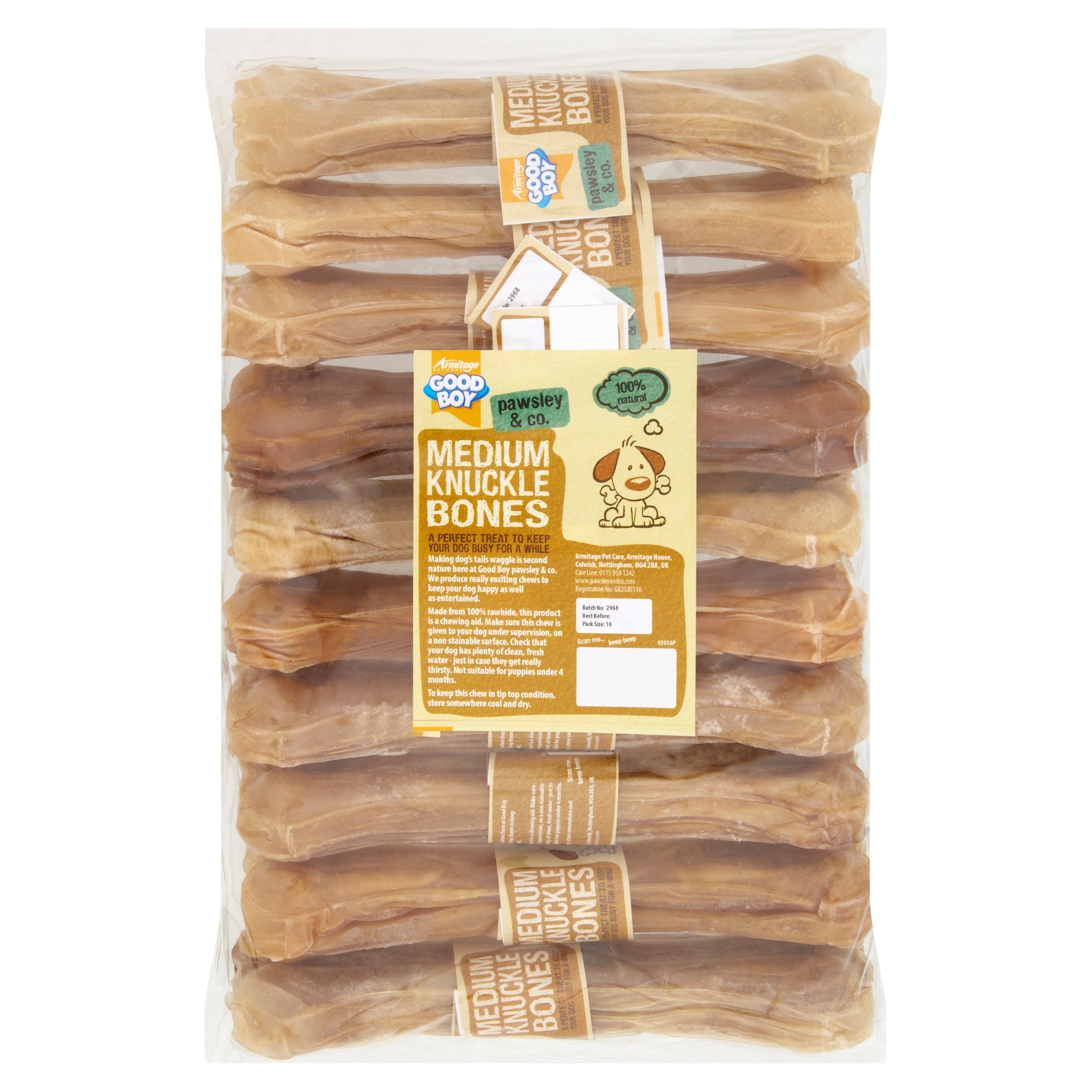 Good Boy Rawhide Knuckle Bones "MEDIUM" Dog Treats (Pack of 10)