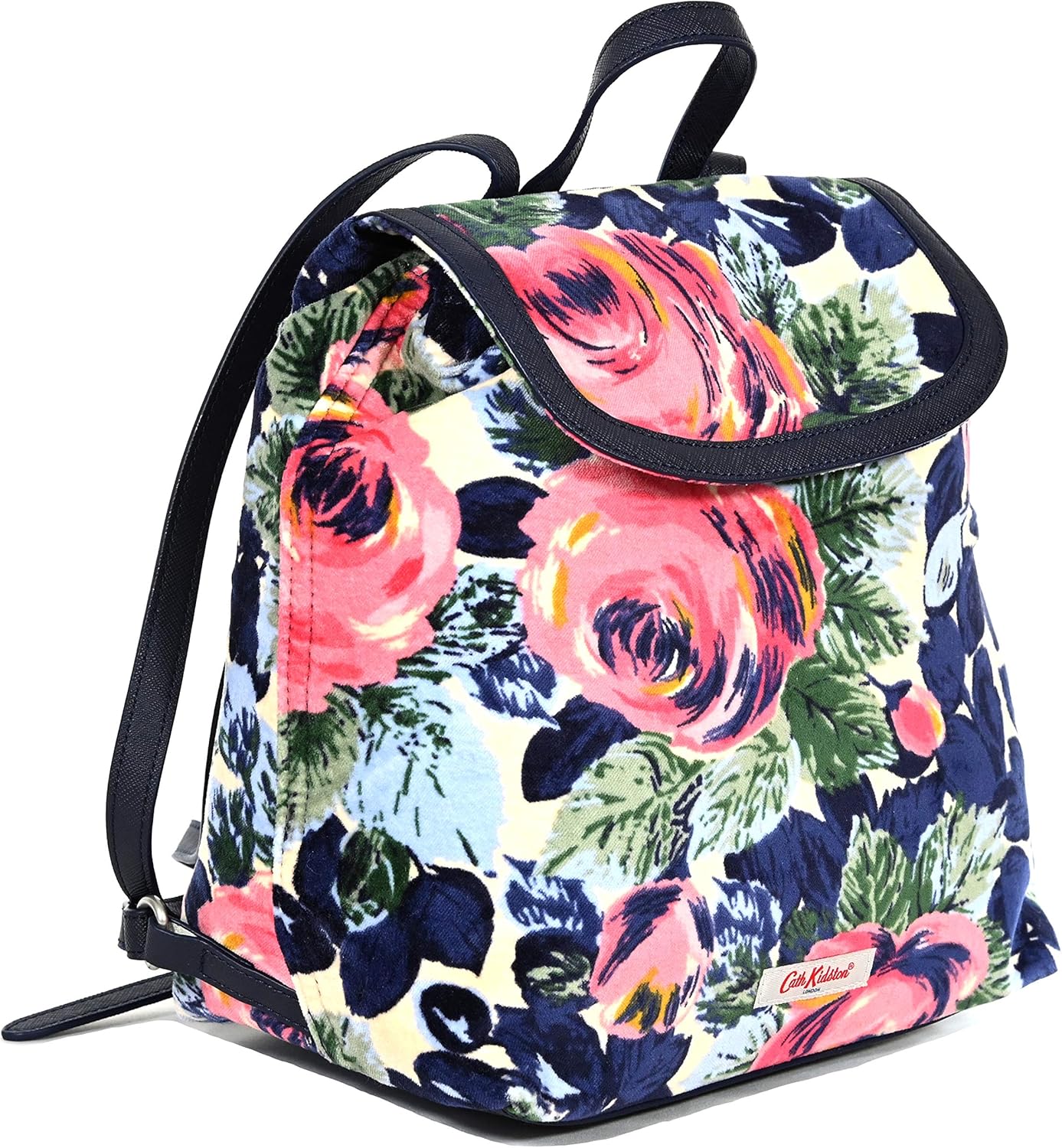 Cath Kidston Velvet handbag backpack in Oxford Rose design in Navy Blue