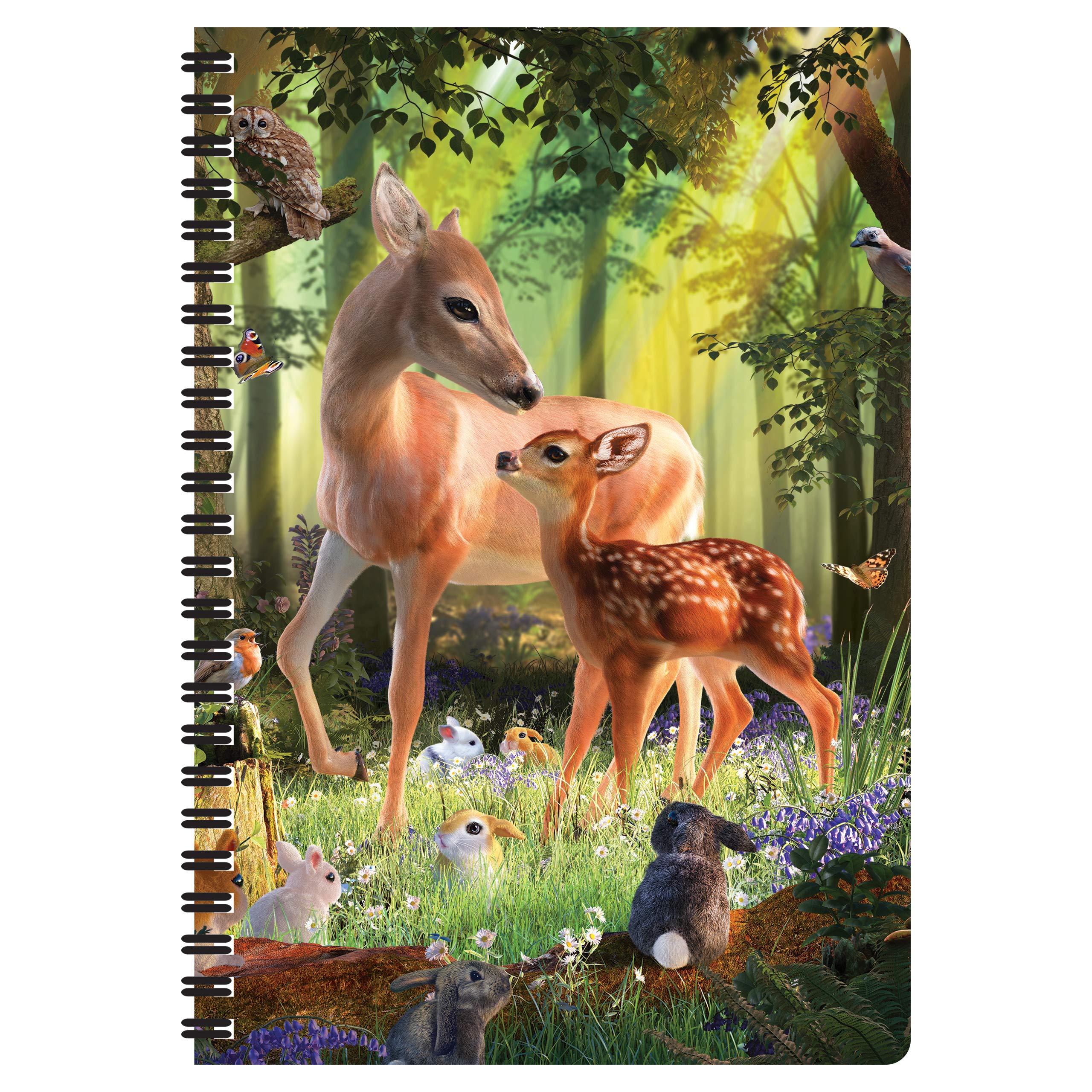 3D LiveLife A5 Notebook - Deer at Dawn from Deluxebase. Spiral Bound Lined Notebook with 80 Recycled Pages, 3D Deer Art Notebooks for Work, Gifts and School Supplies, (21 x 14.5 cm).