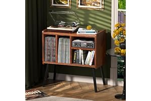 UODERS Record Player Table, Mid-Century Record Player Stand with Vinyl Storage Hold Up to 150+ Albums, Vinyl Record Cabinet w