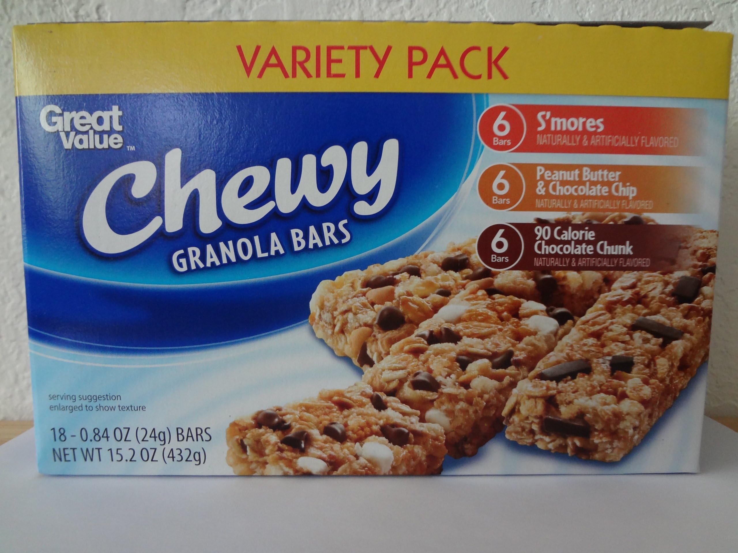 Great Value Chewy Granola Bars Variety Pack, 18- 0.84 oz (24g)