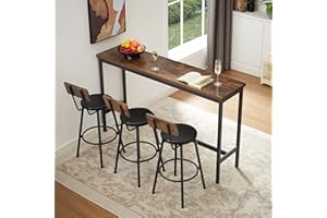 ROCKINGRUN Bar Table and Chairs Set for 3, 4 Pieces 63" Bar Table with 3 PU Upholstered Bar Stools, Counter Height Breakfast High Table Set for Kitchen, Restaurant (63 inch, Rustic Brown)