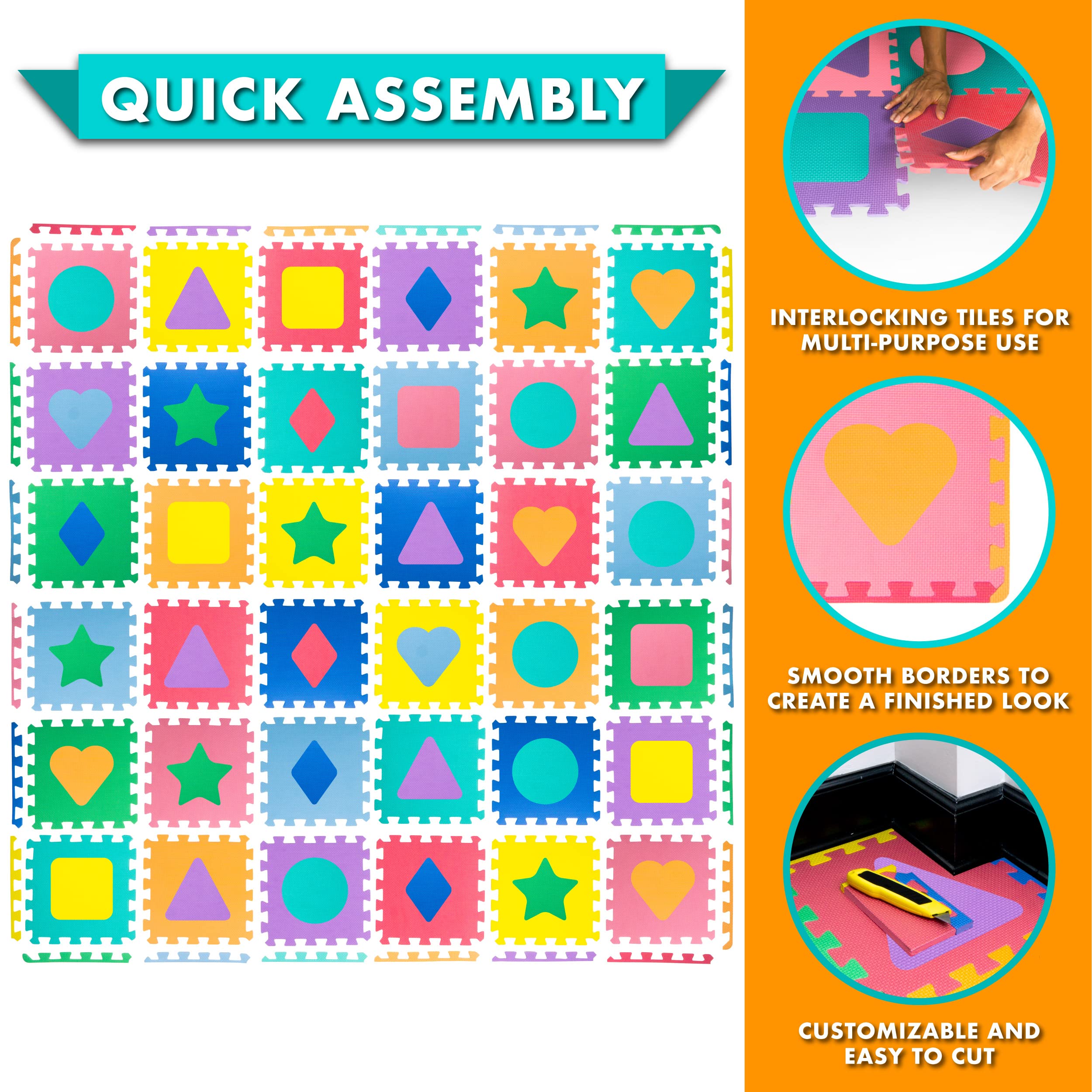 ProSource Kids Puzzle Alphabet, Numbers, 36 Tiles and Edges Play Mat, 12