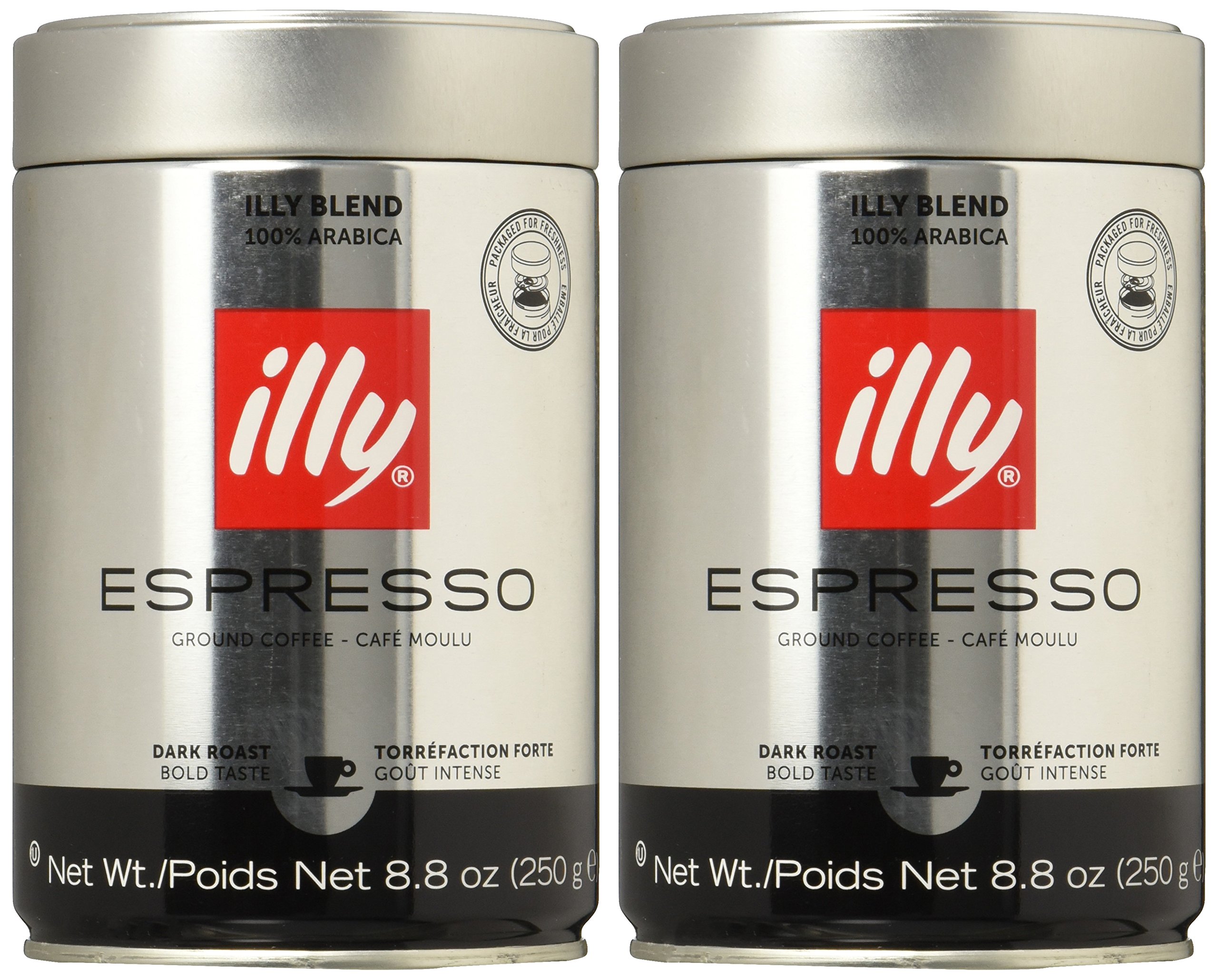 illy Ground Espresso Coffee Dark Roast, 100 Arabica Coffee Blend, 8