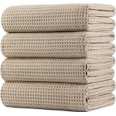 POLYTE 430 GSM Poly Blend Microfiber Quick Dry Waffle Bath Towel, 30x60 in | 4 Pack, Oversize, Lint Free, Body Towel, 85% pol