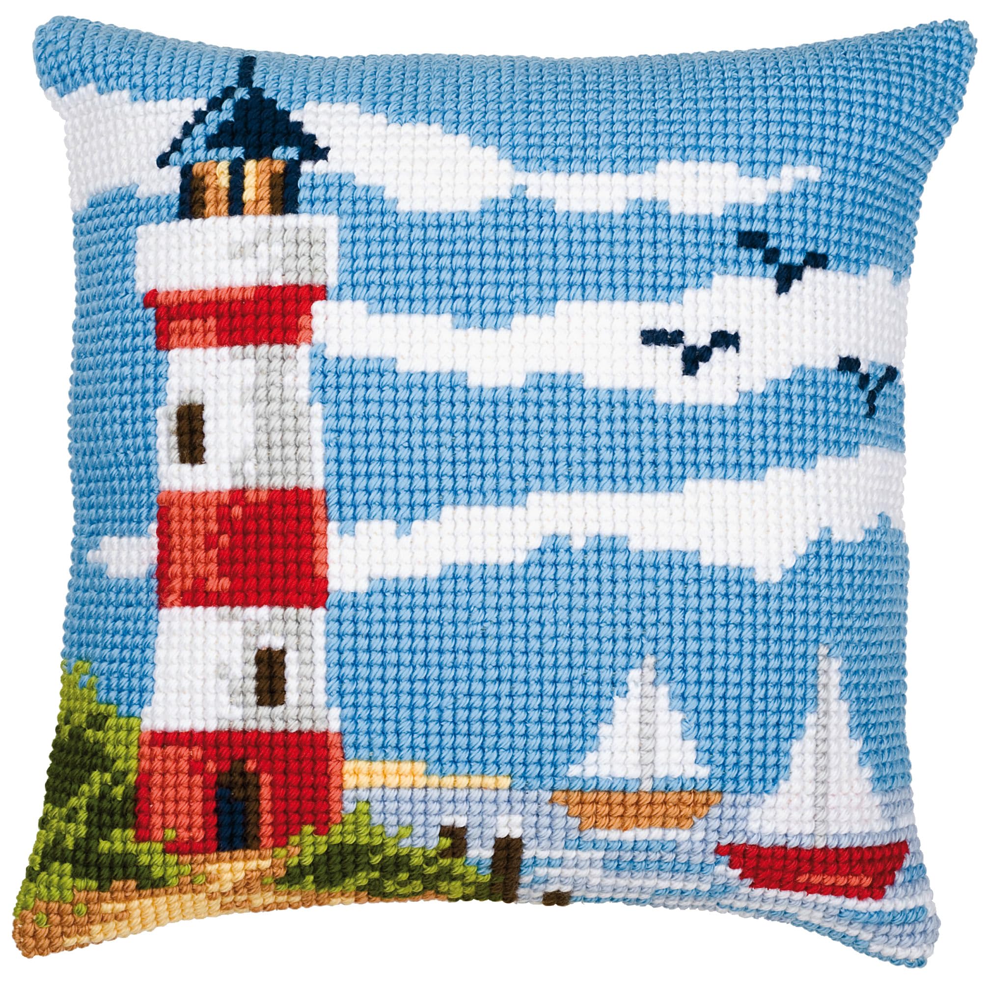 Vervaco Lighthouse Scene Cross Stitch Cushion, Multi-Colour
