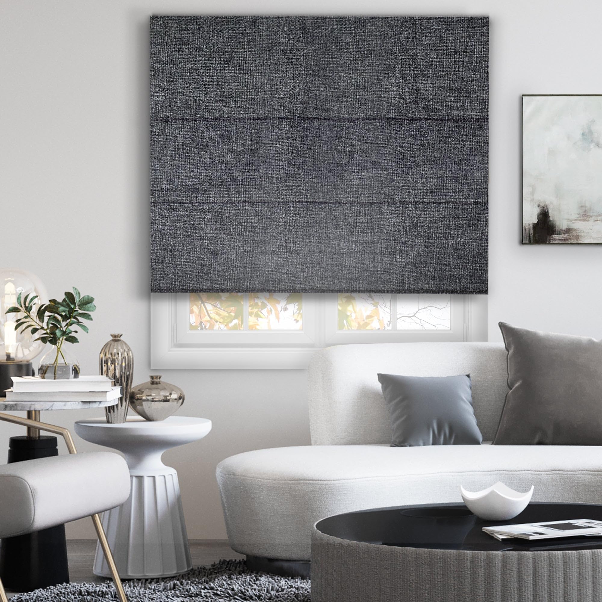 CHICOLOGY Roman Shades for Windows, Roman Window Shades, Roman Shades, Window Treatments, Window Shades for Home, Polyester Window Shade, Lexington Pebble (Blackout), 27" W X 72" H