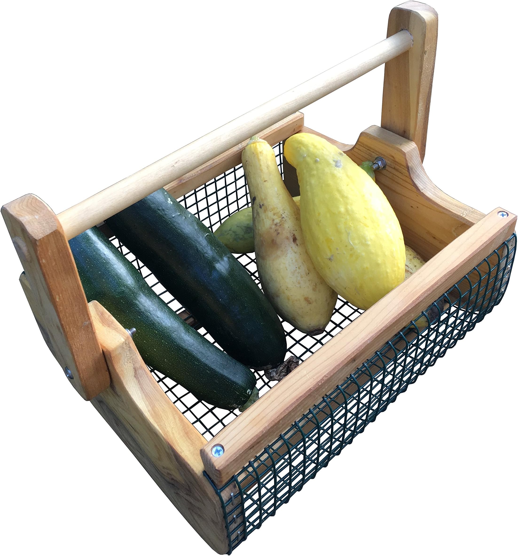 Fairfield Garden Products Large Harvest Fruit Basket | Rust Proof Wire Mesh With Folding Handle | Cedar Garden Hod To Carry & Rinse Fresh Vegetables, As Picnic Basket, Magazine Or Towel Holder