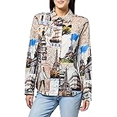 Karl Lagerfeld Womens Long Sleeve Printed Paris Light Weight Blouse