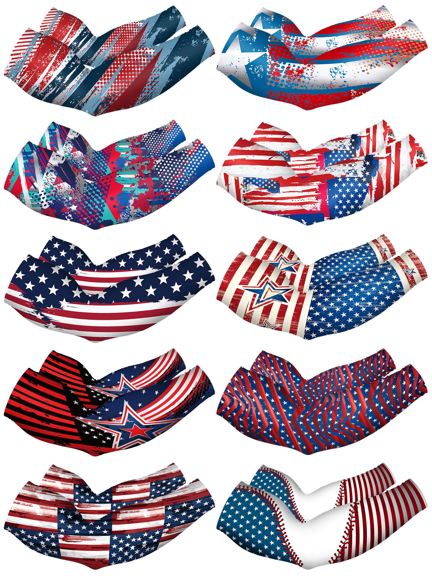 Photo 1 of Tisancy 10 Pairs Sun Protection UV Arm Sleeves Cooling Anti Slip Compression Sleeves Sports Polyester Cycling Covers(American Flag,Large)