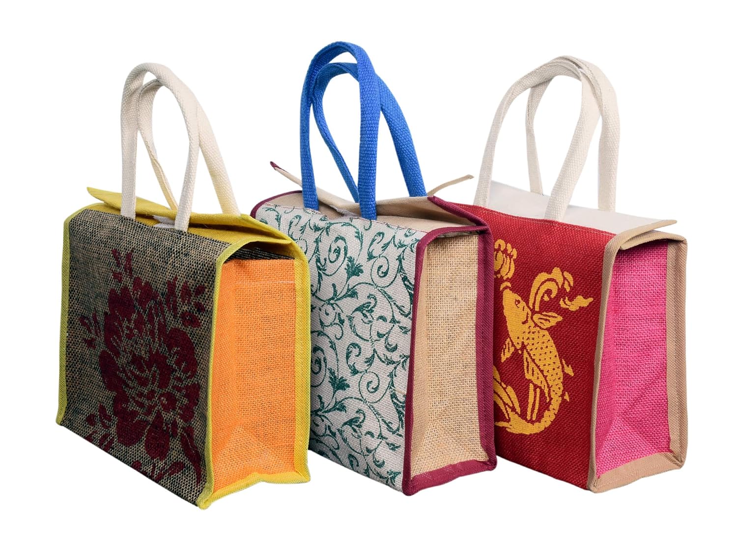Jute Juco Carry Bag Small Combo of 3 Lunch Bags Dual Closures