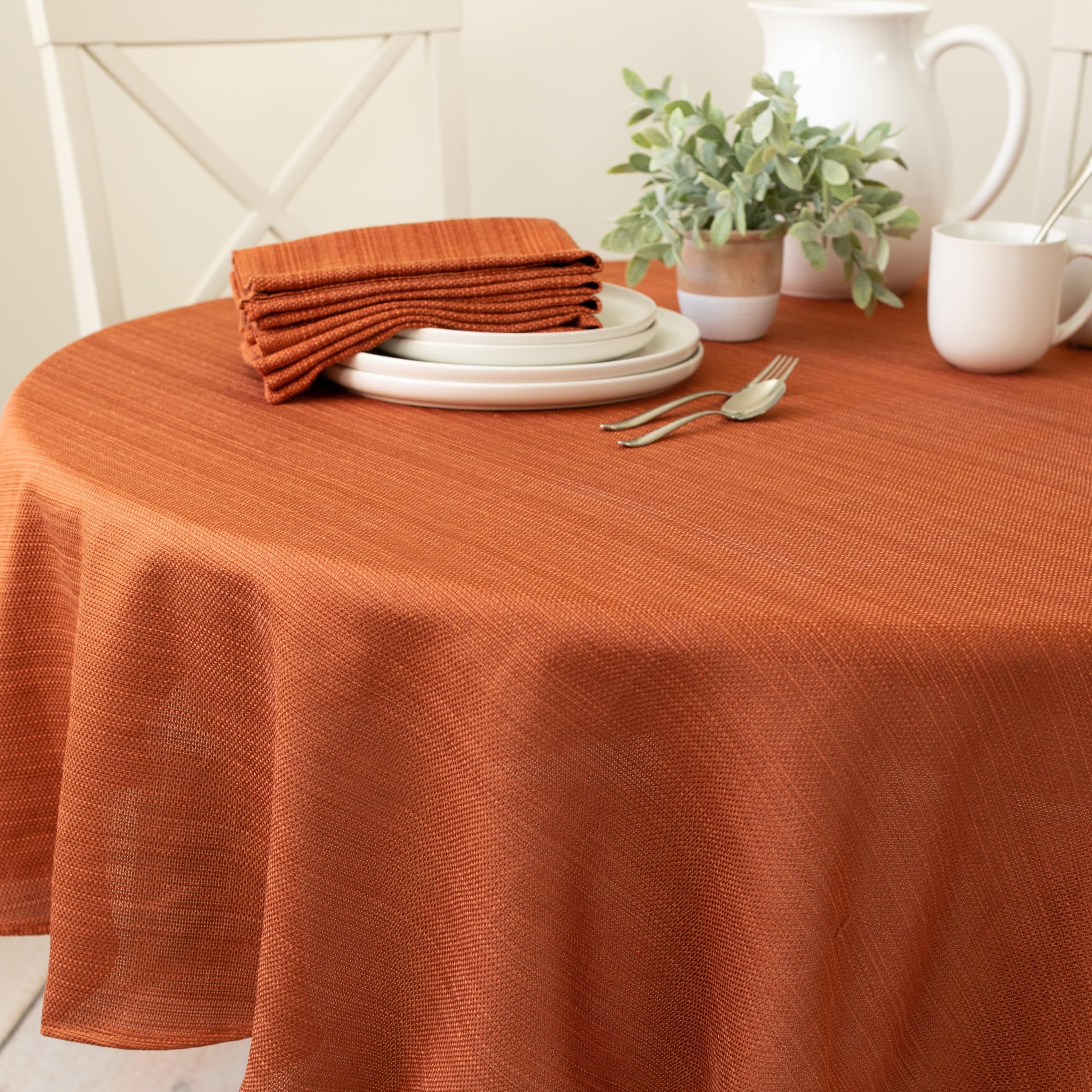 Benson Mills Cameron Textured Fabric Table Cloth, for Everyday Home Dining, Parties, Fall, Harvest, and Thanksgiving Tablecloth (70" Round, Bison/Rust/Burnt Orange) — image 1