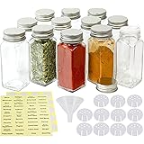SimpleHouseware Spice Jars 4 Ounce Square Bottles w/label, 12 Pack