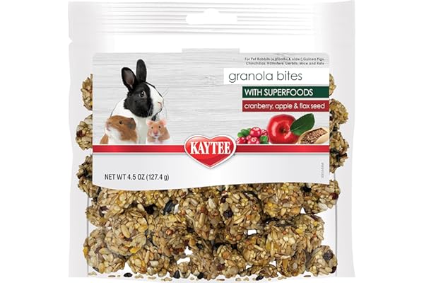 Kaytee Granola Bites with Superfoods Cranberry, Apple and Flax for Rats, Mice, Hamsters, Gerbils, Rabbits, Guinea Pigs and Chinchillas, 4.5 oz