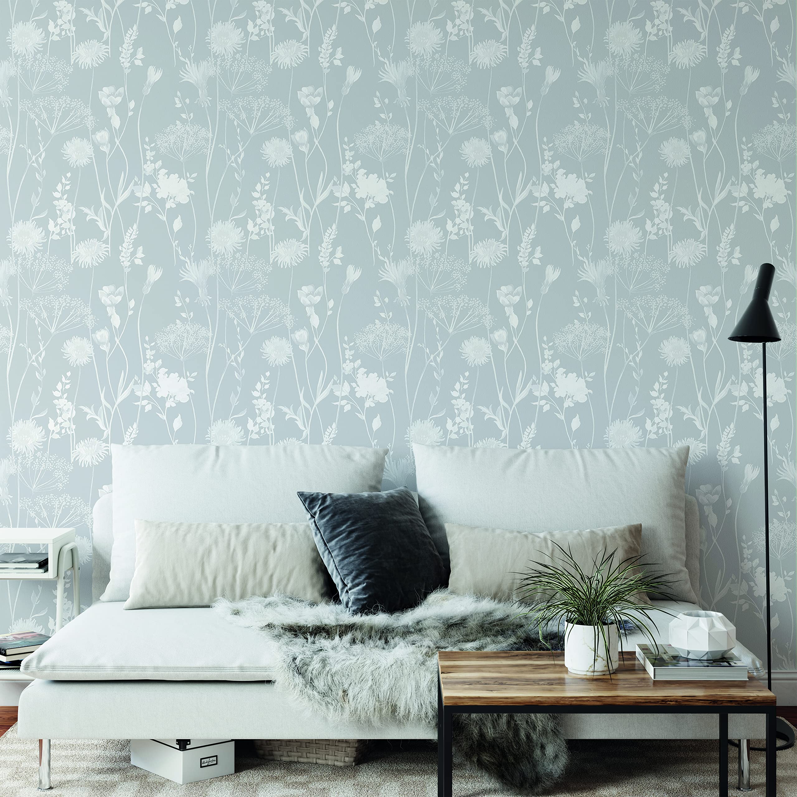 Catherine Lansfield Meadowsweet Floral Wallpaper White/Grey — image 1