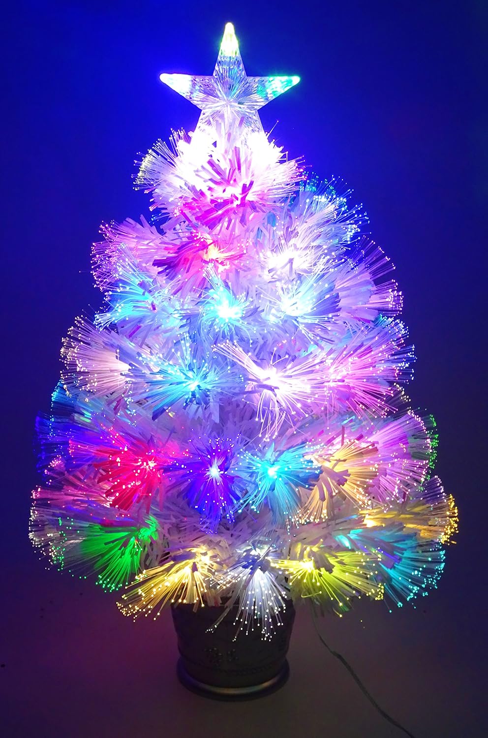Christmas Concepts® 2ft (60cm) White Iridescent PVC Fibre Optic Christmas Tree With Colour Changing LED Lights - Image 3