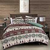 Chezmoi Collection Audun 3-Piece Southwestern Cowboys Aztec Comforter Set - Multicolor Teal Brown Beige Tan Red Printed Washed Microfiber Bedding, Queen Size