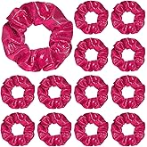 Taiyin 24 Pcs Shiny Metallic Scrunchie Solid Scrunchies Christmas Hair Ties Hair Elastics Accessories Elastic Band for Women Gym Dance Cheerleading Softball Volleyball Baseball Team(Pink)