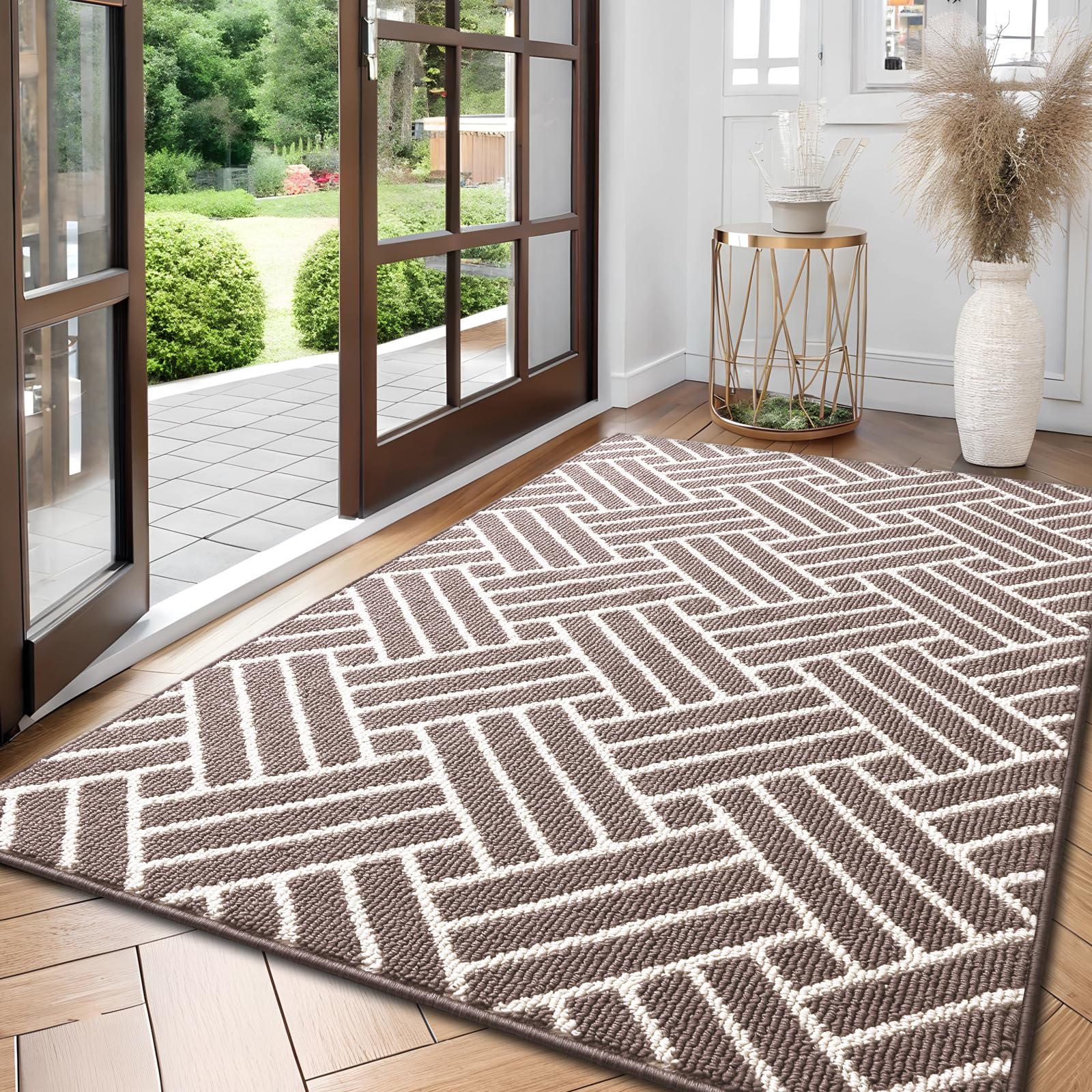 OLANLY Large Indoor Door Mat, 59x35 Inch, Dirt Resistant and Absorbent, Non-Slip Rubber Backing Floor Mats, Easy Clean Low-Profile Doormat for Entryway, Front Door, and Inside Entrance, Brown Image