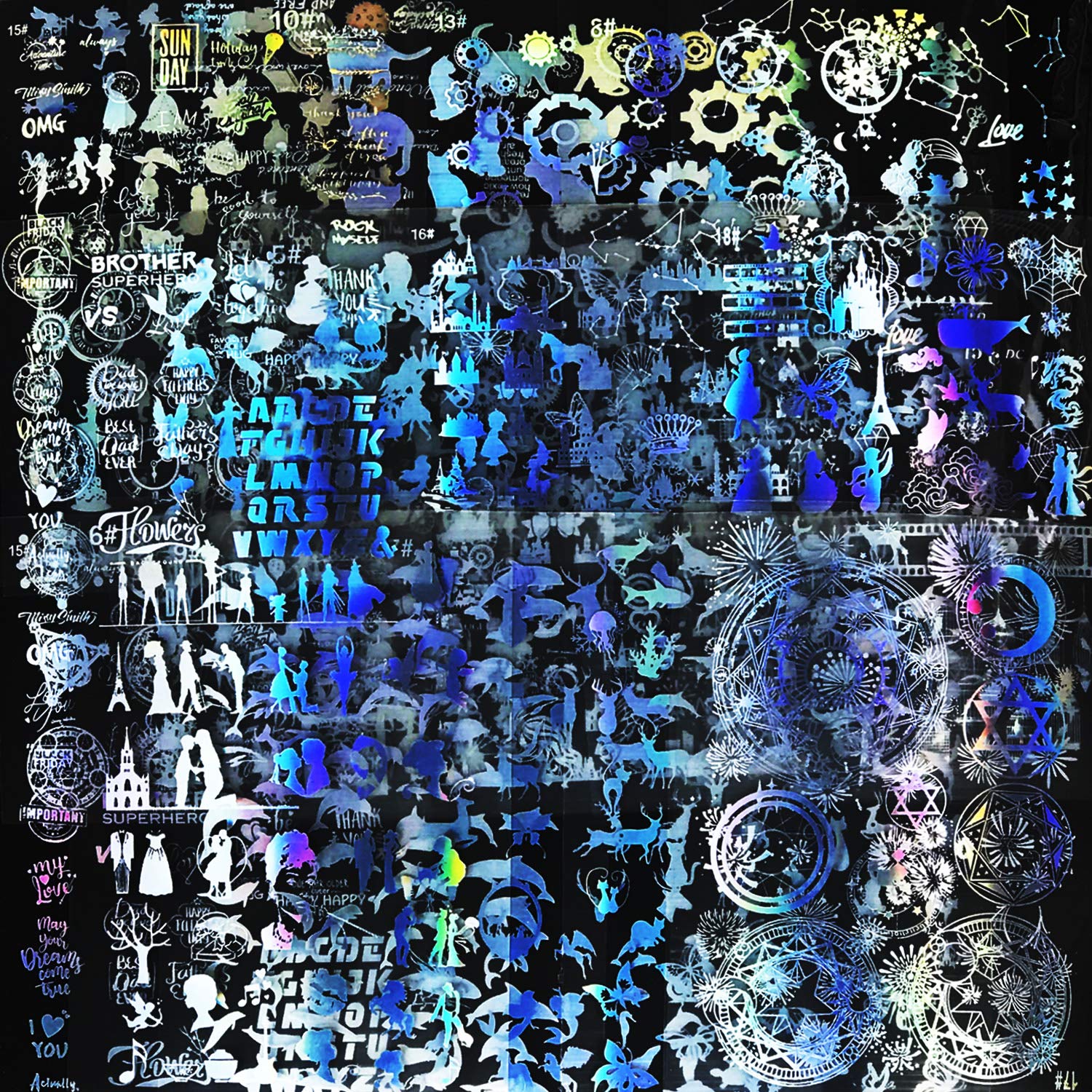 Woohome 22 PCS Resin Stickers Kit, 20 Sheets and Scissors Tweezers for Silicone Molds, Holographic Magic Circles Transparent Decorate for UV Craft