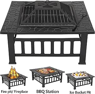 Amazon Com Lemy 32 Inch Outdoor Square Metal Firepit Backyard