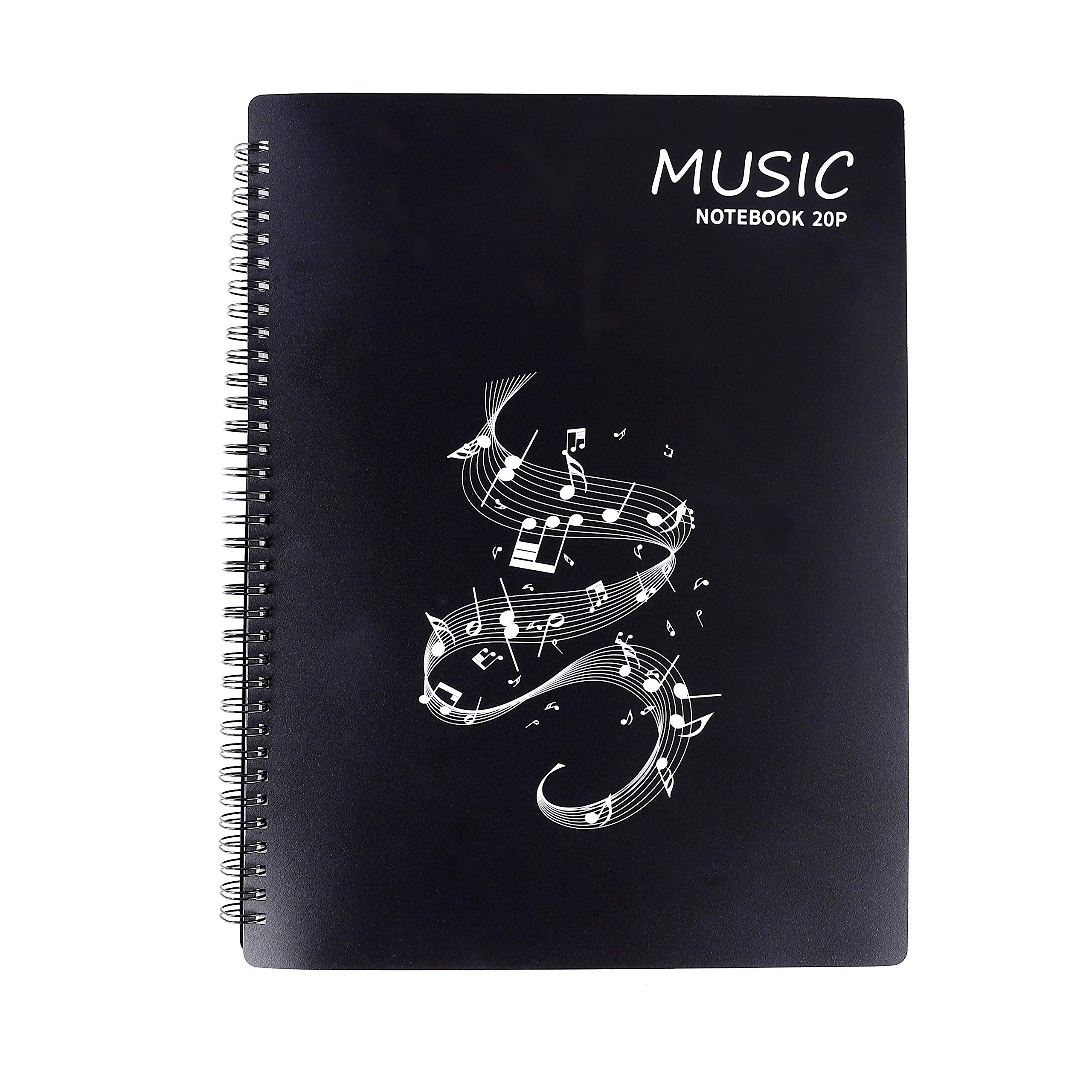 Music Sheet Folder Song File Clef Paper Storage Documents Holder Bag, Blank Plastic Concert Choral Folder A4 20 Pages/ 40 Pockets for Musicians and Band, Writable and 180-degree Spiral-Bound