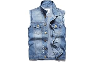 Ginsiom Men's Denim Vest,Sleeveless Jacket Slim Fit Vintage Casual Ripped Summer Jean Vest for Men