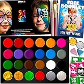 Zenovika Face Painting Kit for Kids - Non-Toxic and Hypoallergenic Face Paint Kit with 24 Colors, Stencils, Book, and Profess