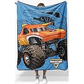 Jay Franco Kids Plush Throw Blanket – Soft & Comfy Throw for Couch or Bed – Cozy Home Décor for Living Room & Bedroom, Blue - Monster Jam, 40x50 - Travel Blanket