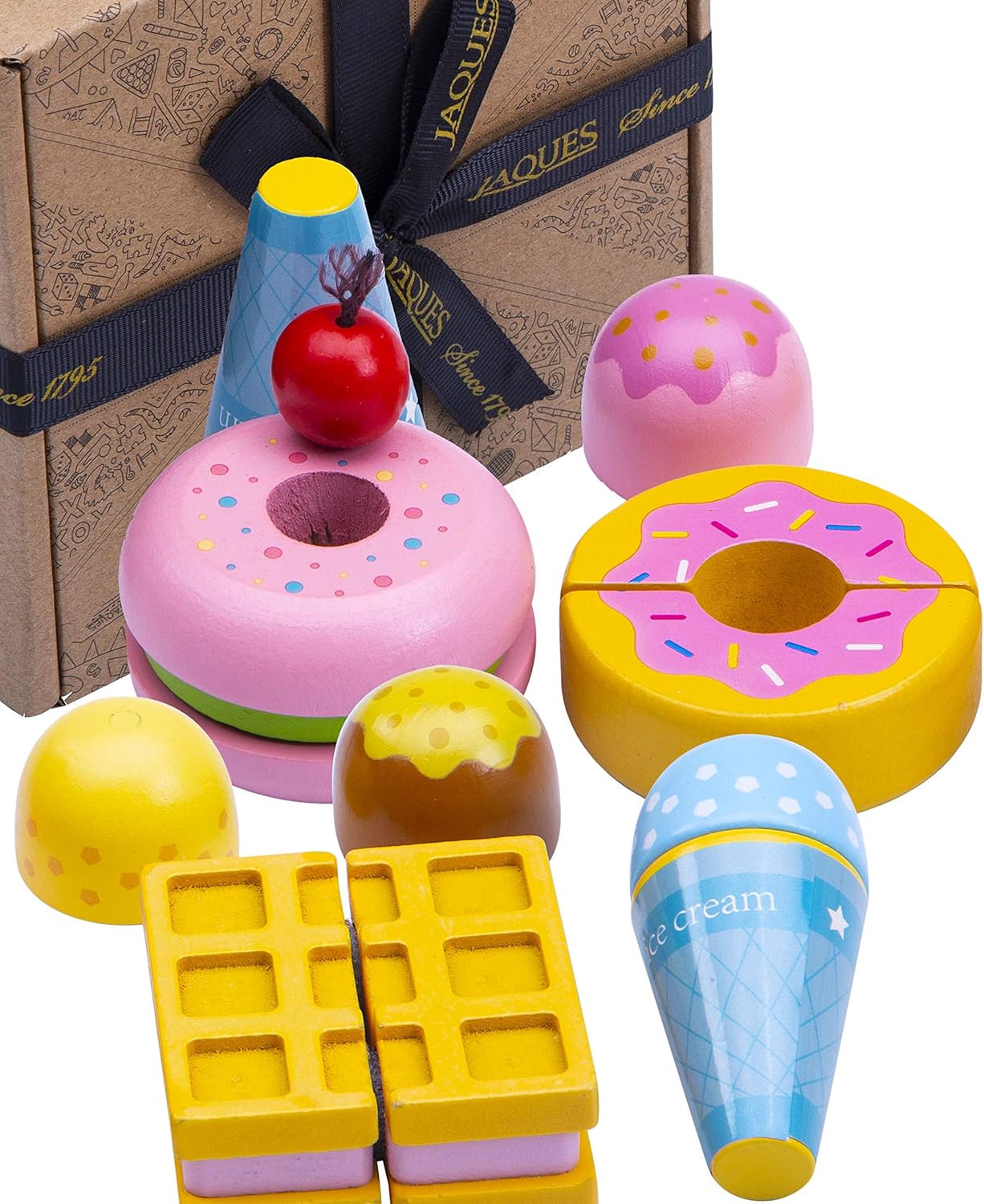 Jaques of London Wooden Play Food Set Biscuit Tin Quality Wooden