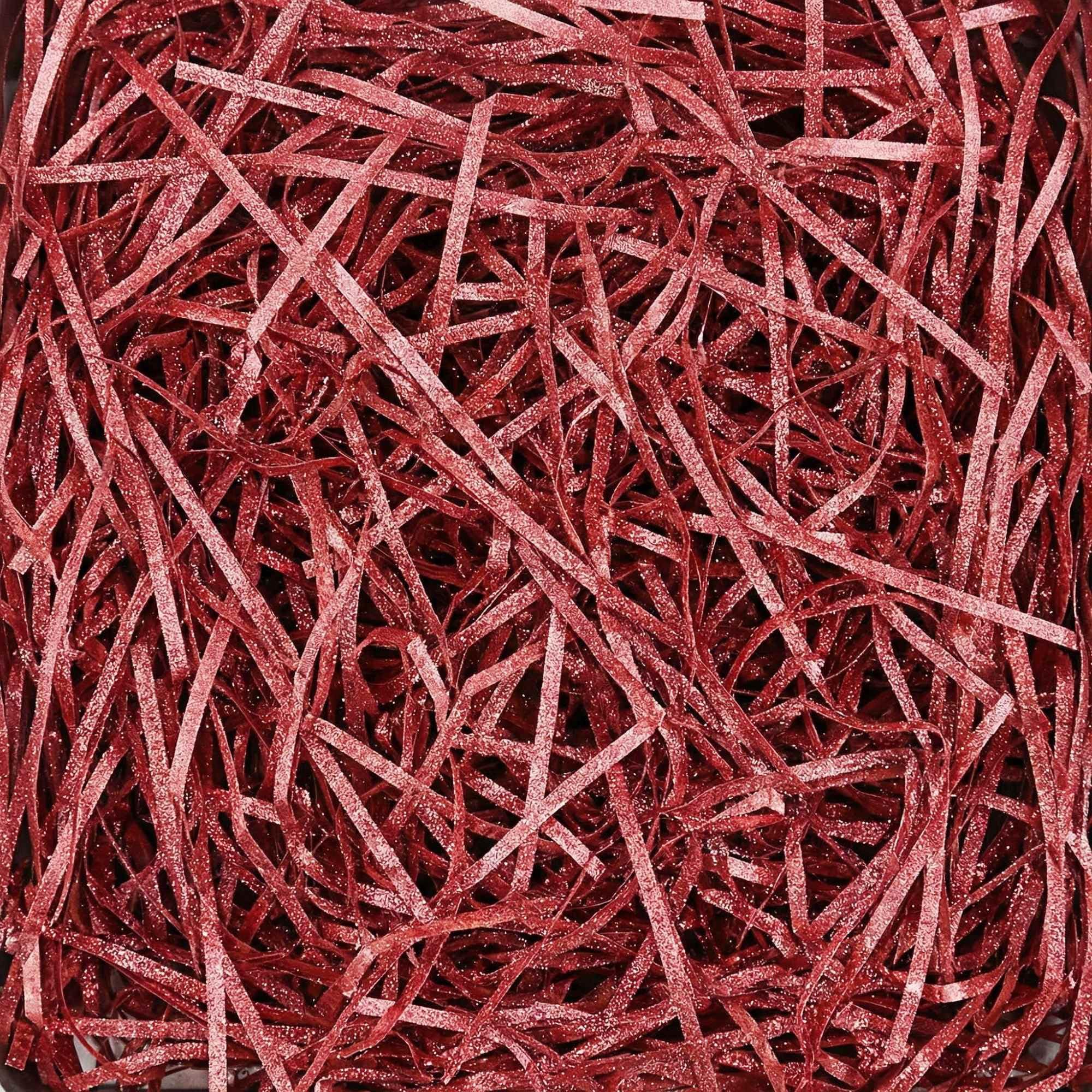 LJY 100g Winered Glitter Shredded Paper for Gift Boxes - Iridescent Hamper Filling Tissue Paper, Sparkle Basket Filler and Gift Box Stuffing, Crinkle Cut Packing Material for Weddings