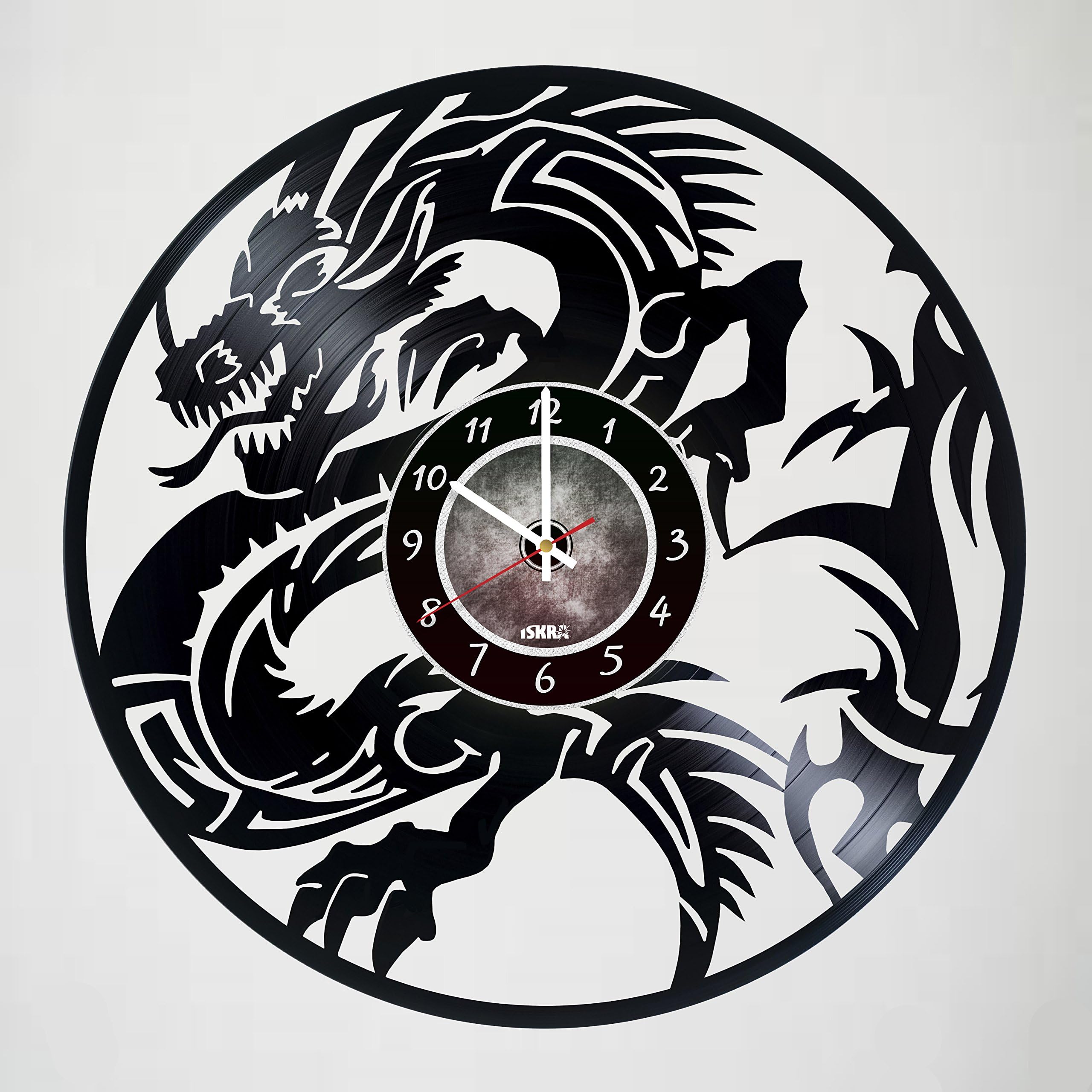 Wall Clock Dragon Vinyl Record Wall Clock Fan Art Handmade Decor Original Gift Decorative Vinyl Clock - Gift Ideas for Boys and Girls, Men and Women, Teens - Gift for him her