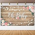 Rustic Wood Baby Shower Backdrop Banner Oh Baby Floral Baby Shower Decorations for Girls and Boys Wood Floor Flower Wall Back
