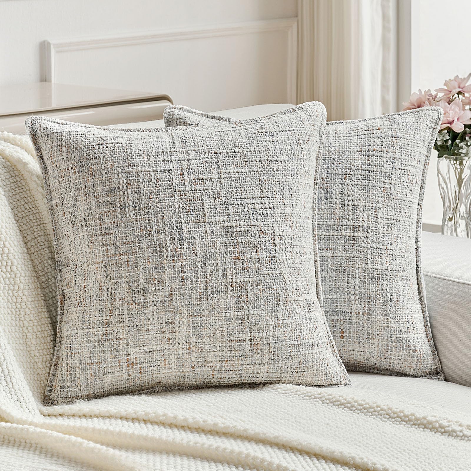 Photo 1 of ***ONLY ONE COVER****FUTEI Grey Decorative Throw Pillow Covers 18x18 Inch Set of 2,Soft Chenille Tweed Textured Cushion Case,Modern Home Decor for Couch Bed Living Room