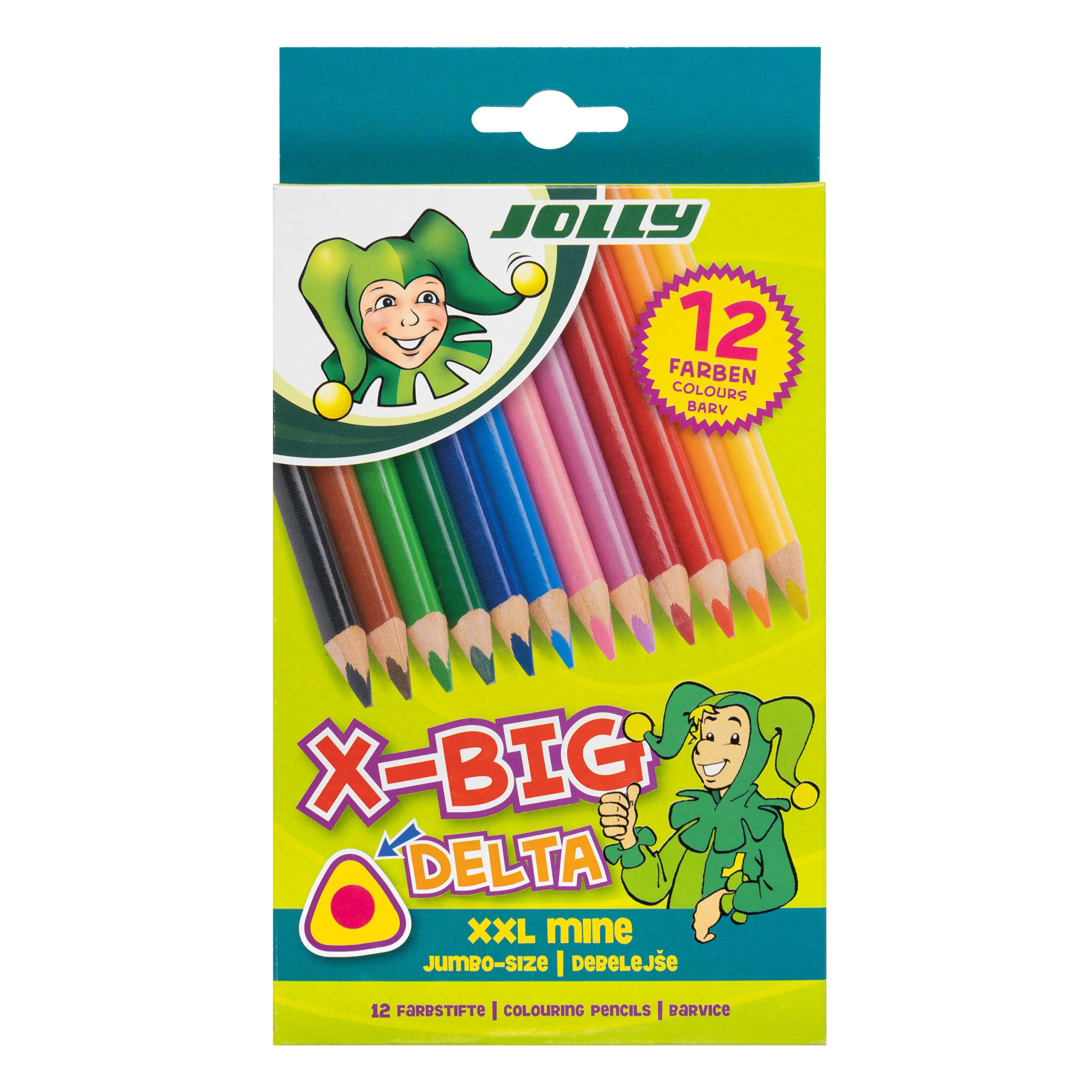JOLLY X-BIG Delta Colouring pen, 12 Cardboard case, Bright Colours, ergomoic