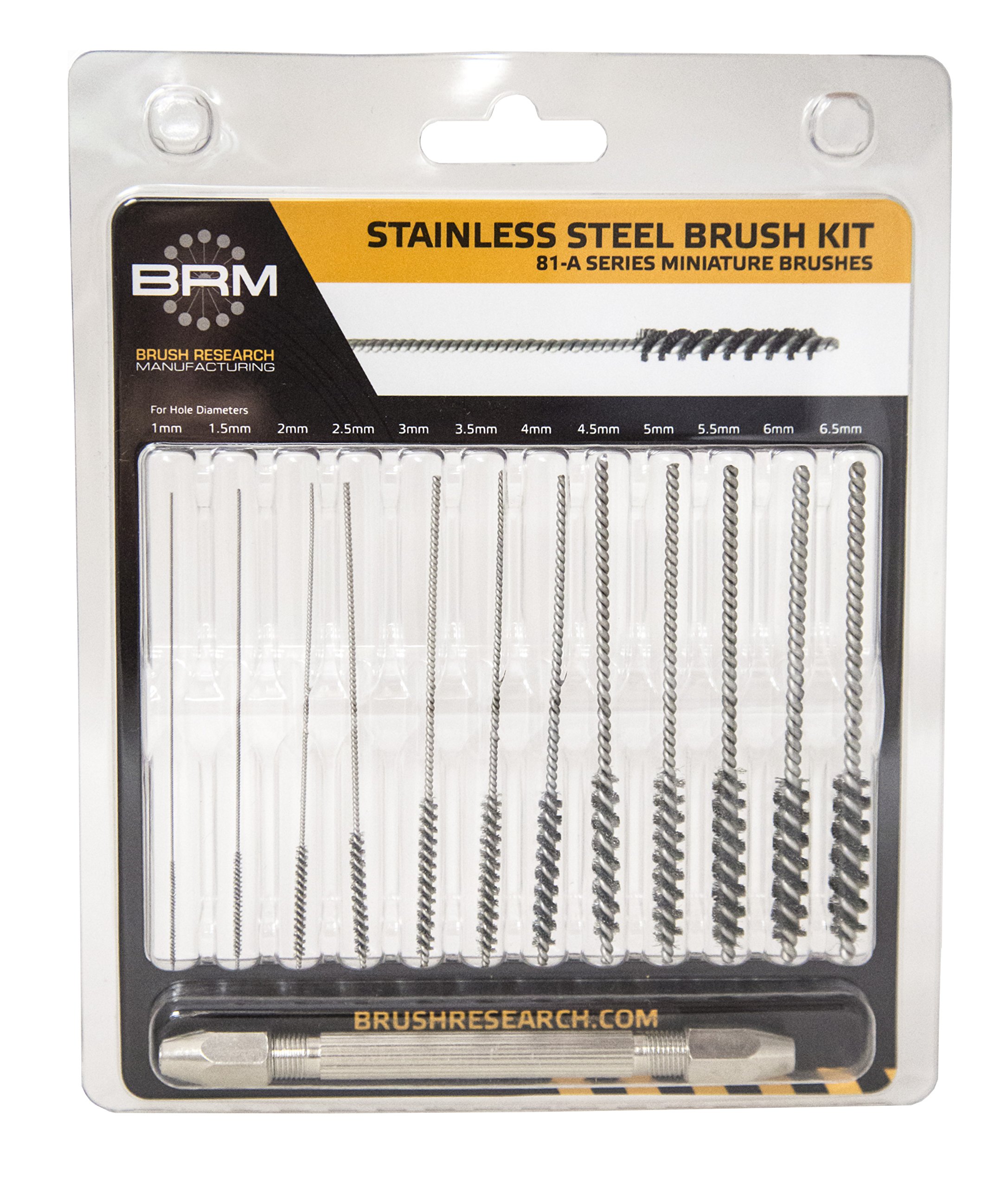 Brush Research 81AMMKIT Stainless Steel Metric Brush Kit (Includes 1 mm, 1.5 mm, 2 mm, 2,5 mm, 3 mm, 3.5 mm, 4 mm, 4,5 mm, 5 mm, 5.5 mm, 6 mm and 6.5 mm and a Pin Vise)