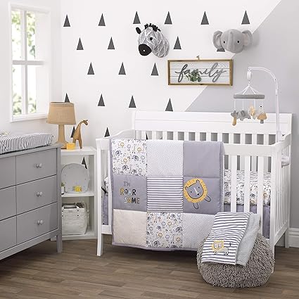 Little Love By Nojo Roarsome Lion Grey Yellow White 3piece Nursery Crib Bedding Set With Comforter Fitted Crib Sheet Dust Ruffle Yellow Grey