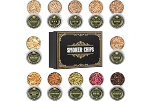 ComboJoy 12 Flavor Cocktail Smoker Wood Chips Gift Set for Men - Cinnamon, Cloves, Orange Peel, Cardamom, Rose, Ginger, Pear, Peach, Cherry, Apple, Oak, Walnut for Whiskey/Bourbon/Drinks Smoke Gun