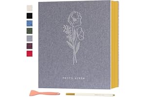 Lanpn Self Adhesive Photo Album Scrapbook 80 Pages, Linen Photos Albums DIY Sticky Magnetic Pages holds 4x6 5x7 A4 A5 Picture