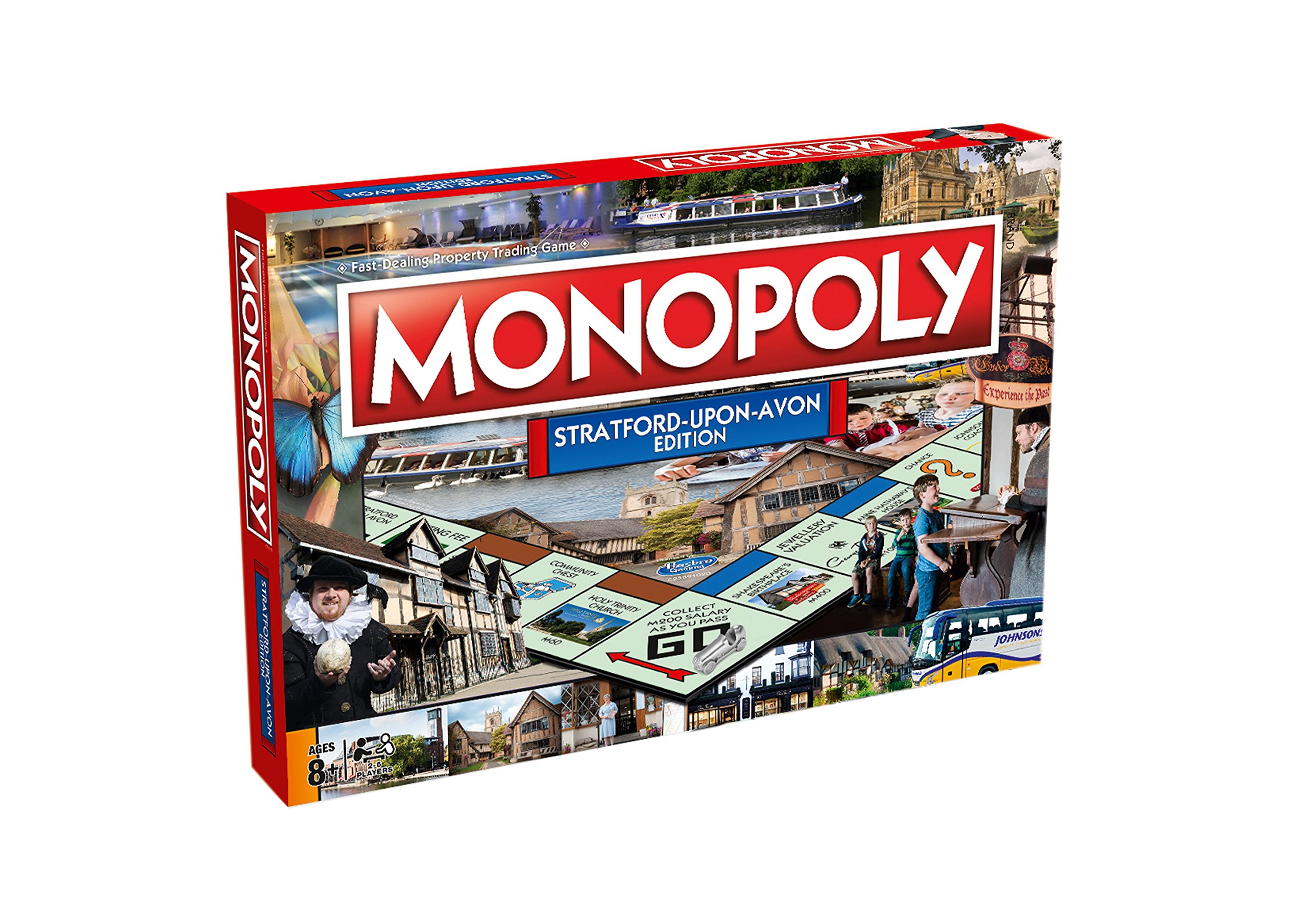 Winning Moves Stratford Upon Avon Monopoly Board Game, Advance to Tudor World, Anne Hathaway's House, Shakespeare's Birth Place and trade your way to success, gift for ages 8 plus