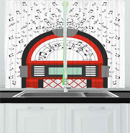Amazon Com Ambesonne Jukebox Kitchen Curtains Cartoon Party