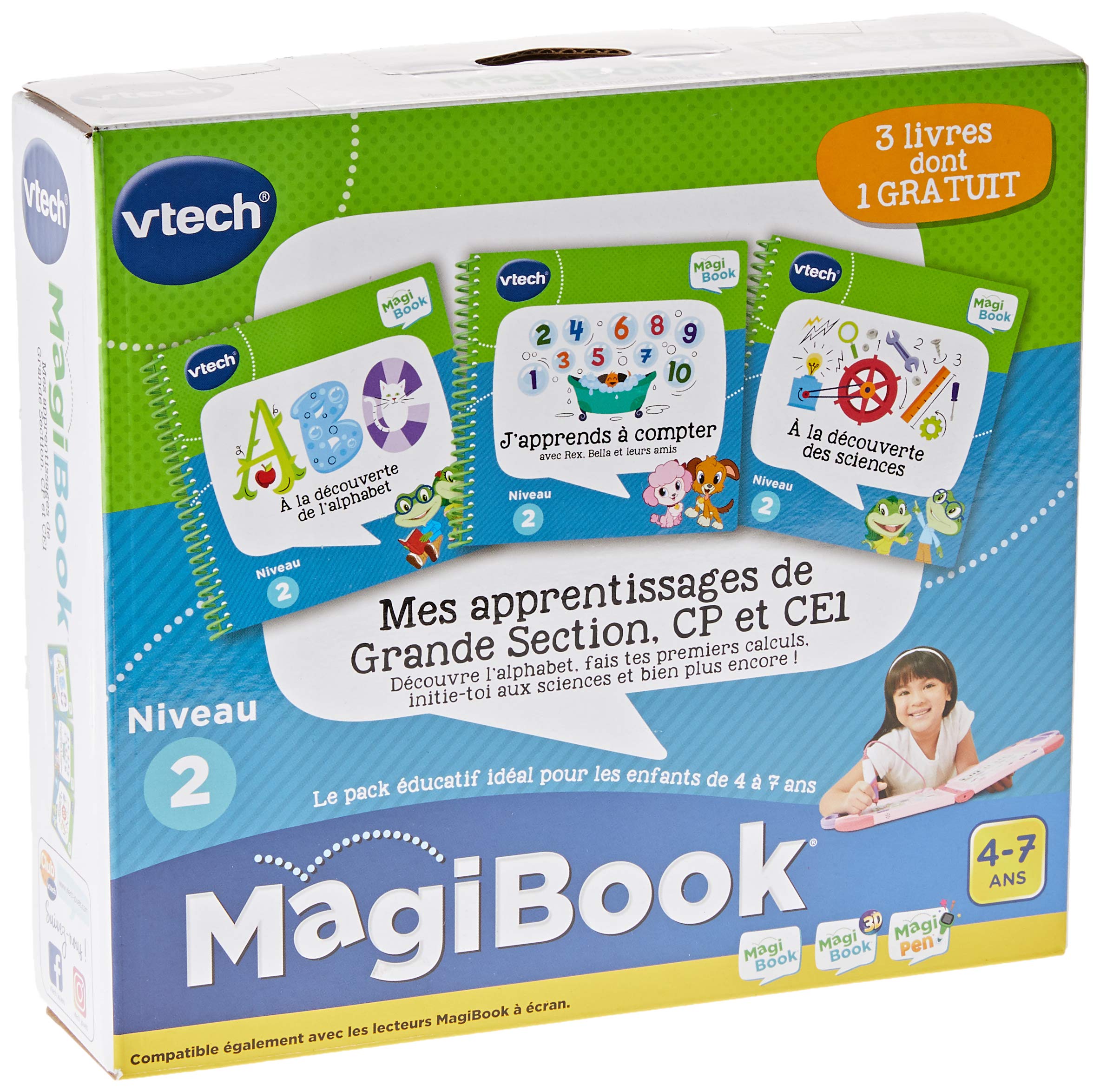 Vtech - Magibook, Pack 3 Livres Éducatifs Niveau 2 Mes Apprentissages De Grande Section, Cp Et Ce1, Pages Illustrées Et Interactives, Cadeau Garçon Et Fille De 4 Ans À 7 Ans - Contenu En Français