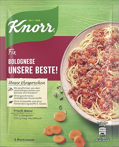 Knorr Fix Wurzbasis Unsere Beste Spaghetti Bolognese 3 Portionen 38g Amazon De Lebensmittel Getranke