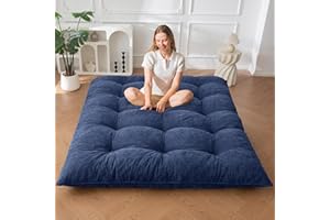 MAXYOYO Japanese Floor Mattress Full Size, 6" Foldable Futon Mattress Tufted Roll Up Floor Bed, Thick Chenille Tatami Mat Sleeping Pad for Camping Guest Room Dormitory Bedroom RV, Navy