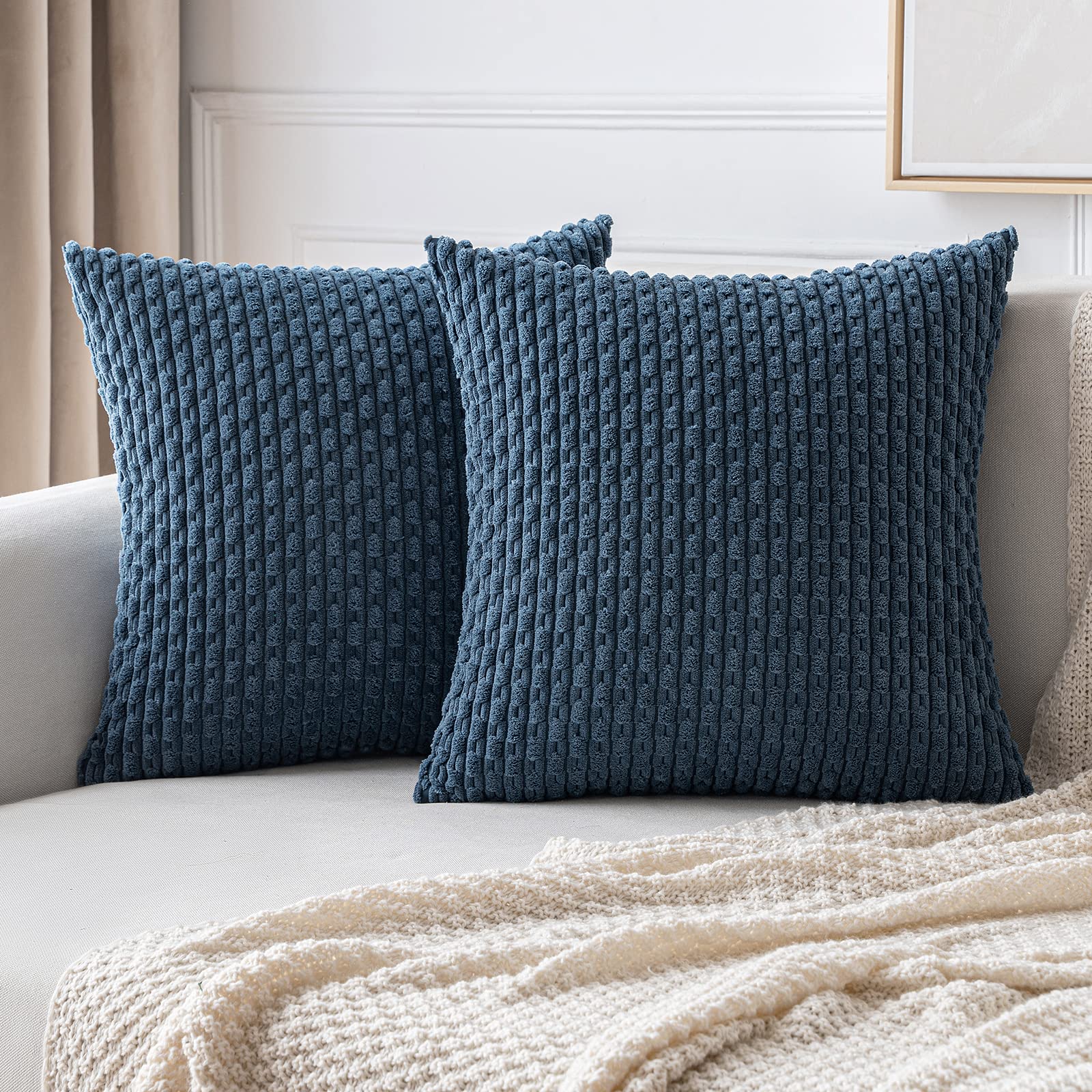 MIULEE Corduroy Cushion Covers Decorative Soft Throw Pillow Cover Square Pillowcase for Sofa Livingroom Chair Bedroom with Invisible Zipper 18x18 Inch 45x45 cm Pack of 2 Blue — image 1