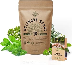 18 Culinary Herbs Seeds Variety Pack - Heirloom, NON-GMO, Herbs Seeds for Planting Outdoor and Indoor - Home Gardening. Over 5000+ seeds including Rosemary, Thyme, Oregano, Mint, Basil, Parsley & More