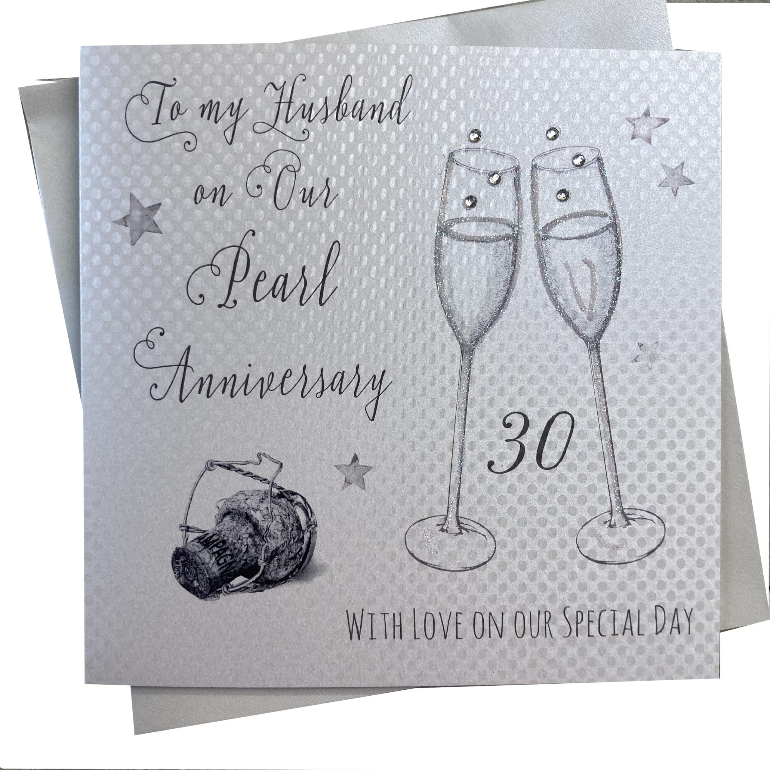 WHITE COTTON CARDS To My Husband On Our Pearl Handmade 30th Anniversary Card, WA30H,16cm x 16cm
